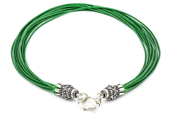 ZDN1974-GREEN WAX CORD WITH 925 STERLING SILVER END-TIPS