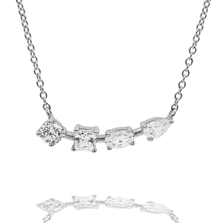 ZDN199 STERLING SILVER 925 RHODIUM PLATED FINISH CUBIC ZIRCONIA NECKLACE