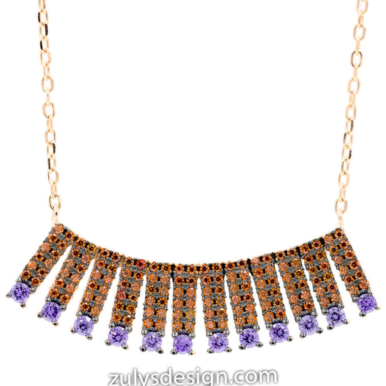 NC2070RP-R STERLING SILVER 925 ROSE GOLD PLATED BAR NECKLACE 16