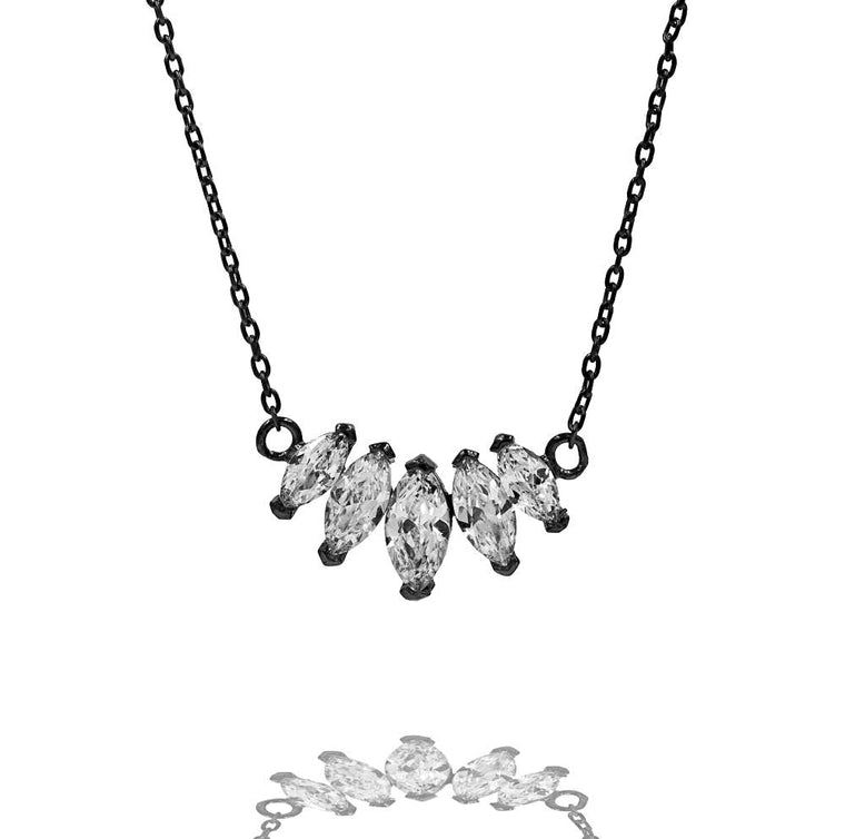 ZDN208-B STERLING SILVER 925 BLACK RHODIUM PLATED FINISH CUBIC ZIRCONIA NECKLACE