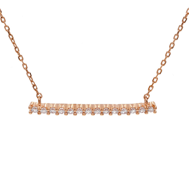 ZDN214-R STERLING SILVER 925 ROSE GOLD PLATED FINISH BAR DESIGN CZ NECKLACE