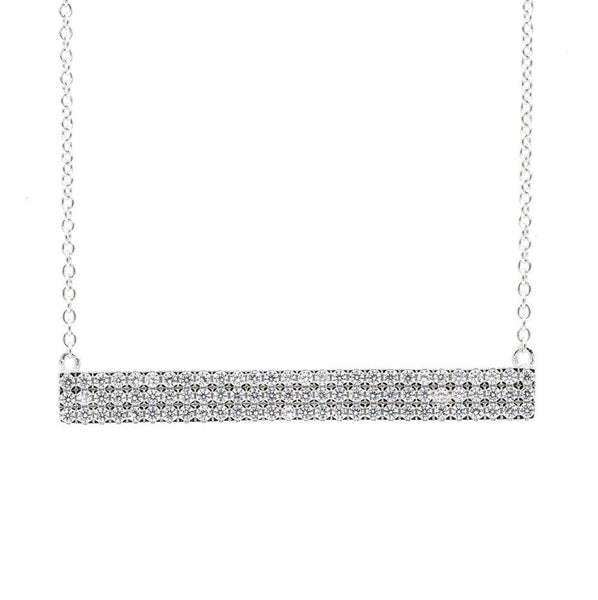 ZDN2780 STERLING SILVER 925 RHODIUM PLATED FINISH CZ BAR DESIGN NECKLACE