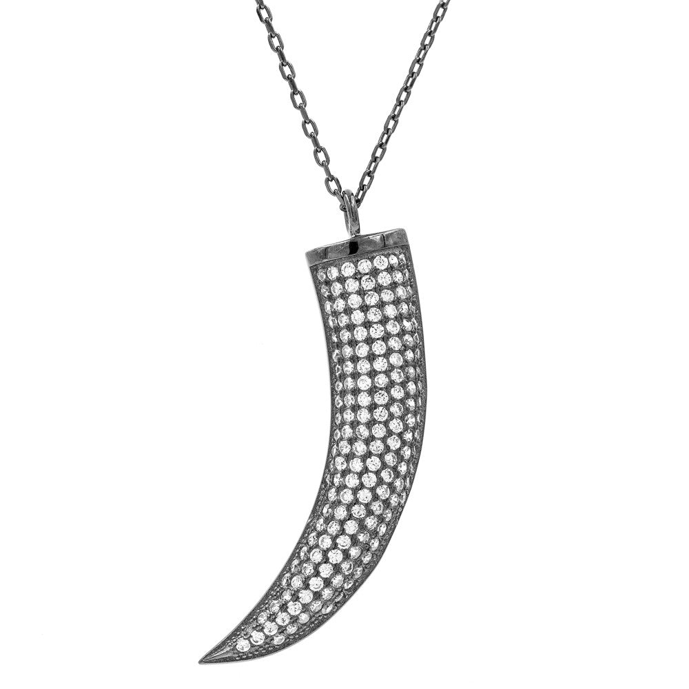 ZDN3060-BLK STERLING SILVER 925 BLACK RHODIUM PLATED FINISH HORN DESIGN NECKLACE