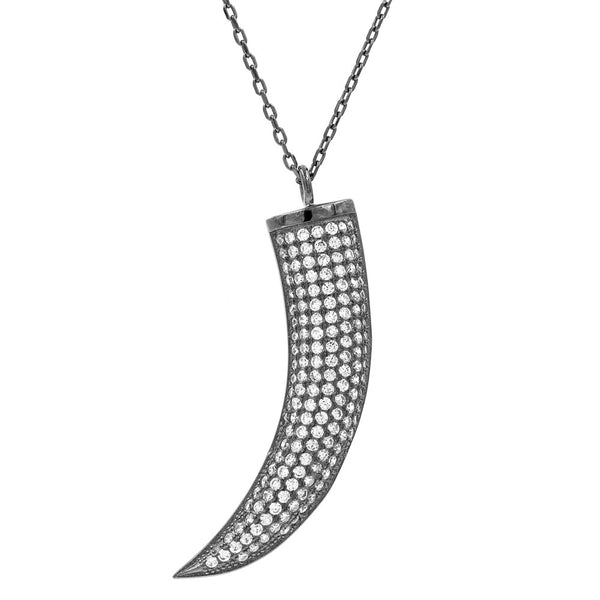 ZDN3060-BLK STERLING SILVER 925 BLACK RHODIUM PLATED FINISH HORN DESIGN NECKLACE