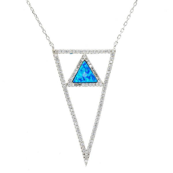 ZDN3160 STERLING SILVER 925 RHODIUM PLATED FINISH CZ OPAL NECKLACE