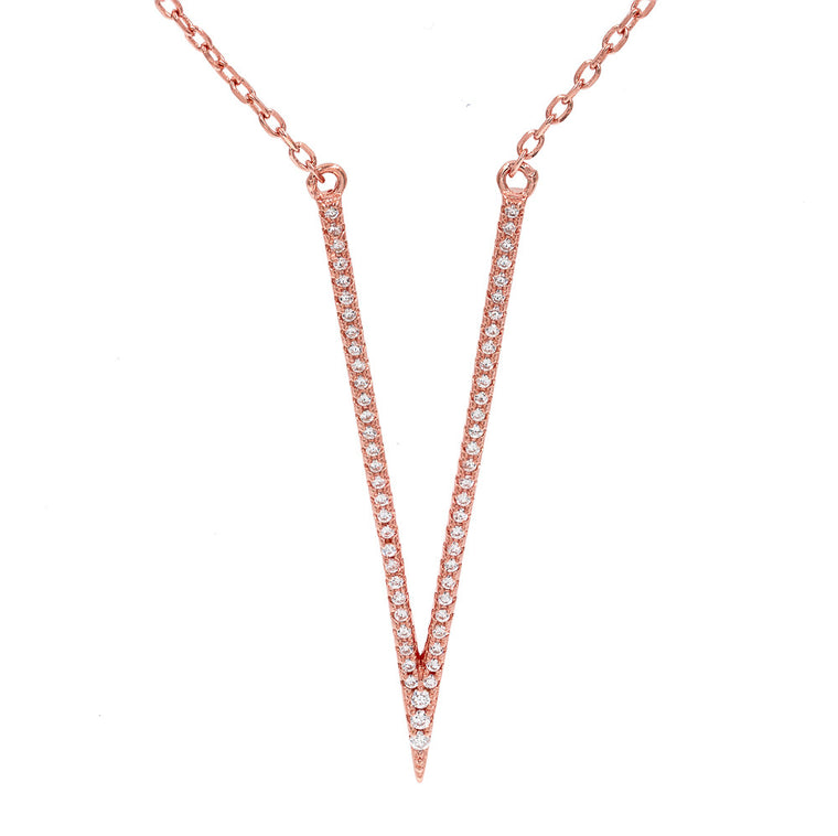 ZDN3606-R STERLING SILVER 925 ROSE GOLD PLATED FINISH ''V'' DESIGN CZ NECKLACE