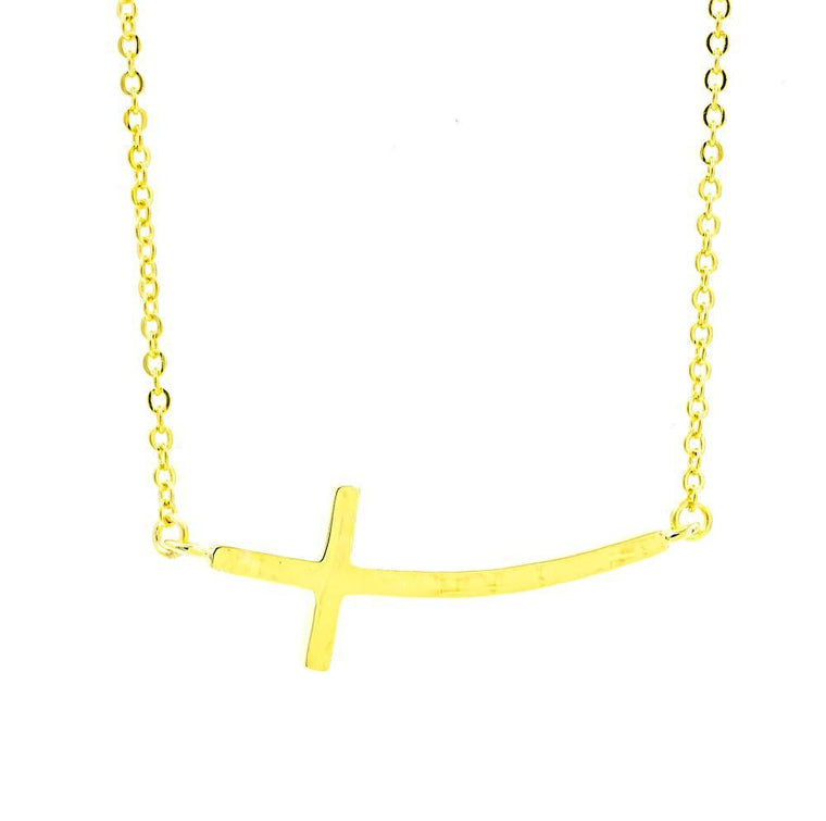 ZDN3703-G STERLING SILVER 925 GOLD PLATED FINISH PLAIN SIDE CROSS NECKLACE