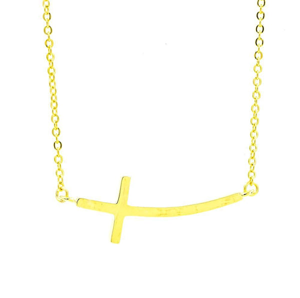 ZDN3703-G STERLING SILVER 925 GOLD PLATED FINISH PLAIN SIDE CROSS NECKLACE