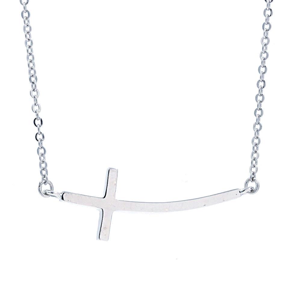 ZDN3703 STERLING SILVER 925 RHODIUM PLATED FINISH PLAIN SIDE CROSS NECKLACE