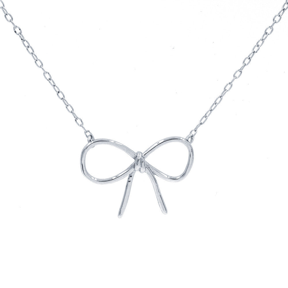 ZDN5587 STERLING SILVER 925 RHODIUM PLATED FINISH '' BOW '' DESIGN PLAIN NECKLACE