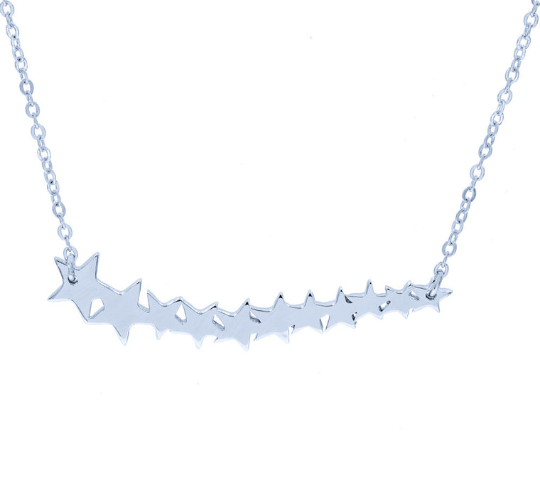 ZDN86 STERLING SILVER 925 RHODIUM PLATED FINISH '' STARS '' DESIGN PLAIN NECKLACE
