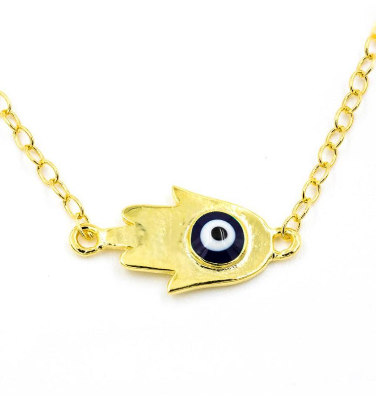 ZDN892-GD STERLING SILVER 925 GOLD PLATED FINISH EVIL EYE HAMSA NECKLACE