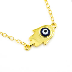 ZDN892-GD STERLING SILVER 925 GOLD PLATED FINISH EVIL EYE HAMSA NECKLACE