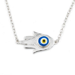 ZDN892 STERLING SILVER 925 RHODIUM PLATED FINISH EVIL EYE HAMSA NECKLACE