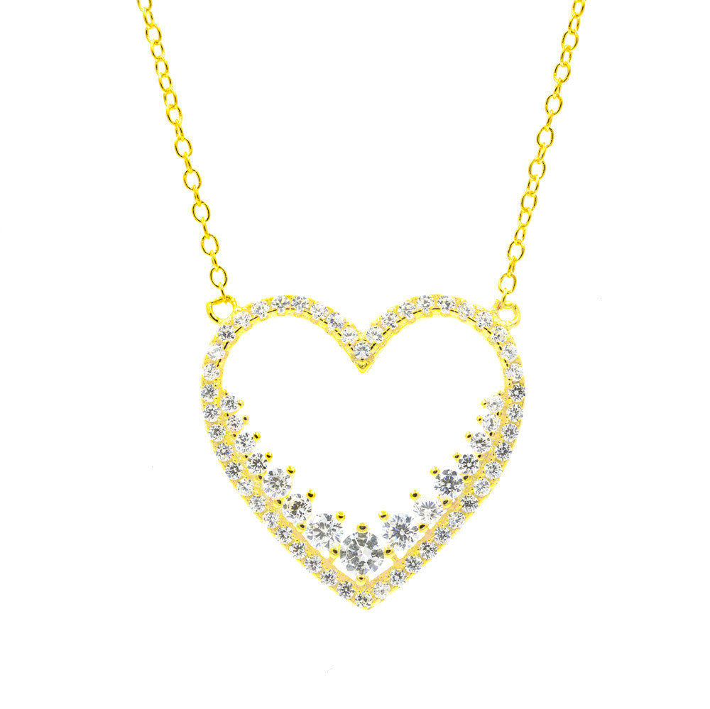 ZDN9012-G STERLING SILVER 925 GOLD PLATED FINISH HEART CZ DESIGN NECKLACE