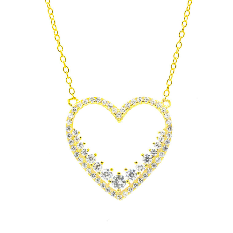 ZDN9012-G STERLING SILVER 925 GOLD PLATED FINISH HEART CZ DESIGN NECKLACE