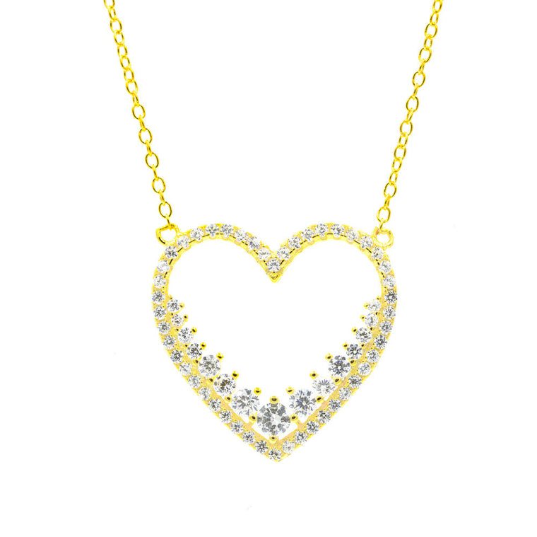 ZDN9012-G STERLING SILVER 925 GOLD PLATED FINISH HEART CZ DESIGN NECKLACE