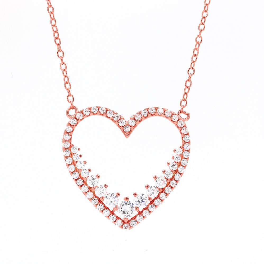 ZDN9012-RG STERLING SILVER 925 ROSE GOLD PLATED FINISH HEART CZ DESIGN NECKLACE
