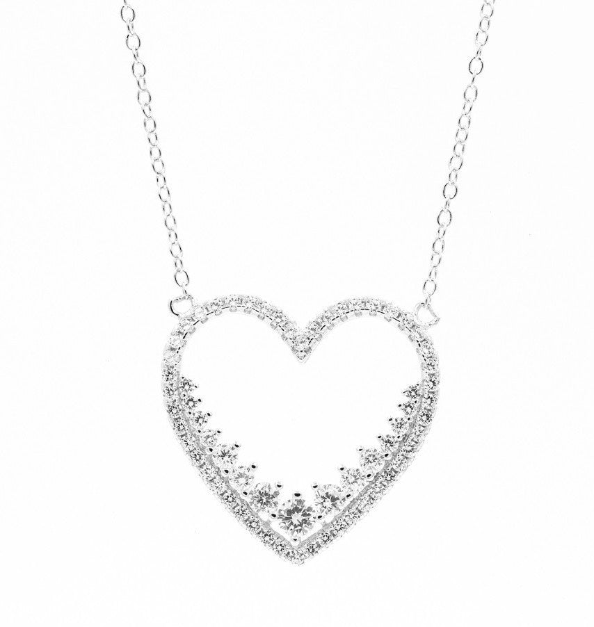 ZDN9012 STERLING SILVER 925 RHODIUM PLATED FINIS HEART CZ DESIGN NECKLACE