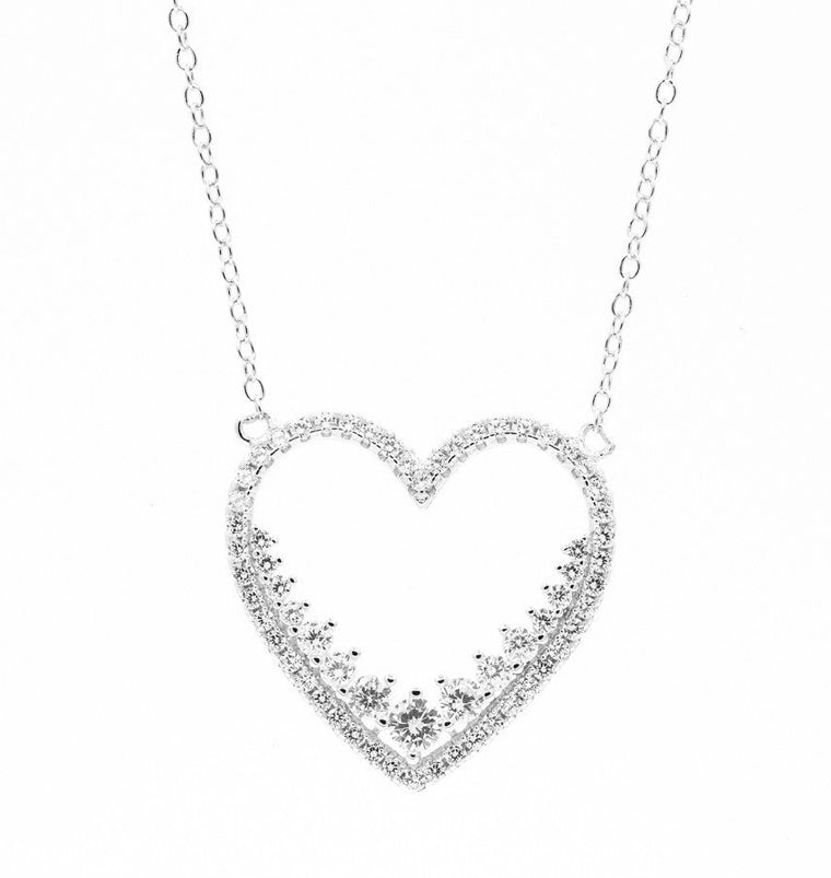 ZDN9012 STERLING SILVER 925 RHODIUM PLATED FINIS HEART CZ DESIGN NECKLACE