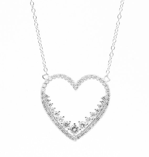 ZDN9012 STERLING SILVER 925 RHODIUM PLATED FINIS HEART CZ DESIGN NECKLACE