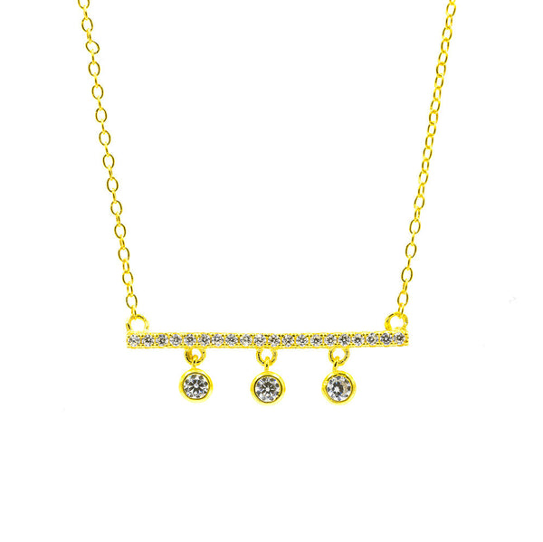 ZDN9052-G STERLING SILVER 925 GOLD PLATED FINISH CZ DROP BAR DESIGN CZ NECKLACE