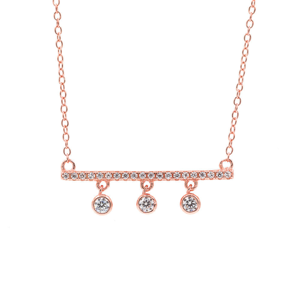 ZDN9052-RG STERLING SILVER 925 ROSE GOLD PLATED FINISH CZ DROP BAR DESIGN CZ NECKLACE