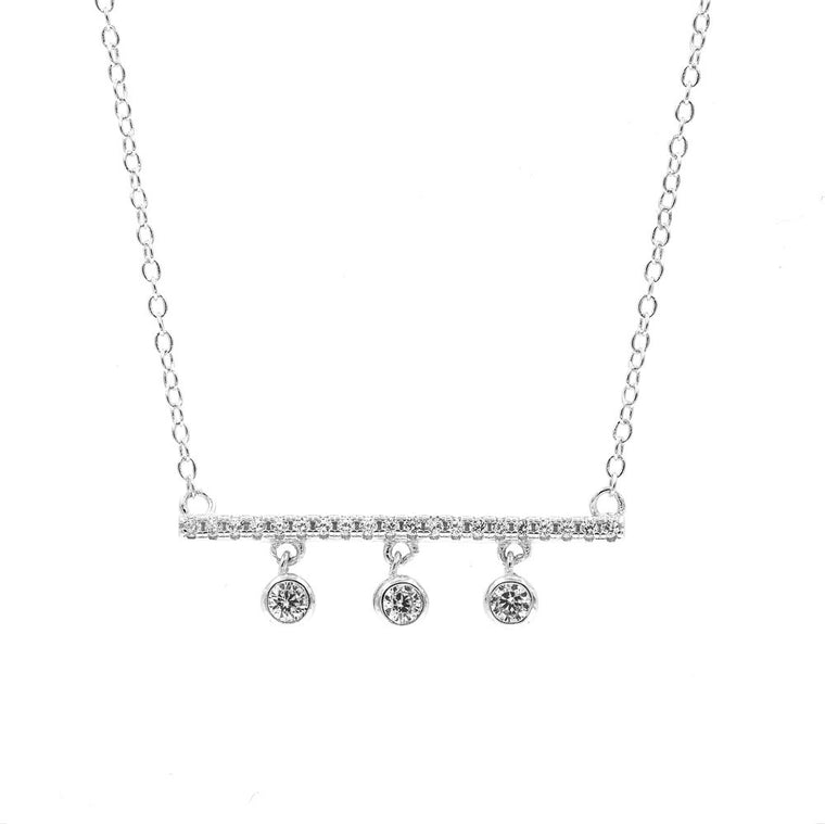 ZDN9052 STERLING SILVER 925 RHODIUM PLATE FINISH CZ DROP BAR DESIGN CZ NECKLACE