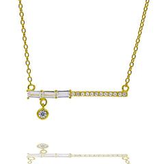 ZDN9073-G STERLING SILVER 925 GOLD PLATED FINISH TEARDROP BAR DESIGN CZ NECKLACE