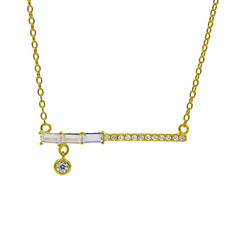 ZDN9073-G STERLING SILVER 925 GOLD PLATED FINISH TEARDROP BAR DESIGN CZ NECKLACE