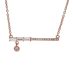 ZDN9073-RG STERLING SILVER 925 ROSE GOLD PLATED FINISH TEARDROP BAR DESIGN CZ NECKLACE