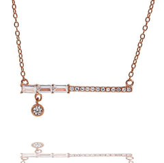 ZDN9073-RG STERLING SILVER 925 ROSE GOLD PLATED FINISH TEARDROP BAR DESIGN CZ NECKLACE