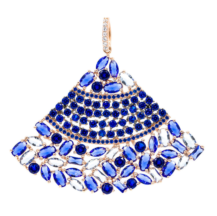 ZDP1958N-R STERLING SILVER 925 ROSE GOLD PLATED ELEGANT BLUE DROP CZ PENDANT