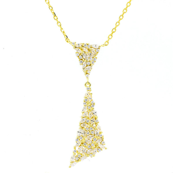 ZDN1987-G STERLING SILVER 925 GOLD PLATED FINISH ELEGANT DROP CZ NECKLACE