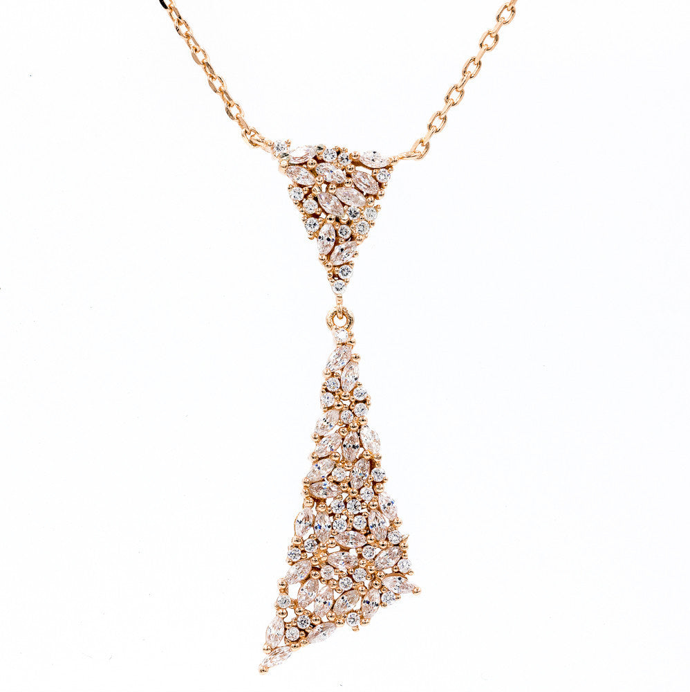 ZDN1987-RG STERLING SILVER 925 ROSE GOLD PLATED FINISH ELEGANT DROP CZ NECKLACE