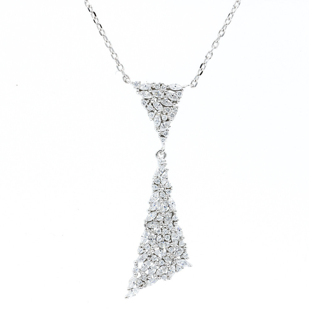 ZDN1987 STERLING SILVER 925 RHODIUM PLATED FINISH ELEGANT DROP CZ NECKLACE