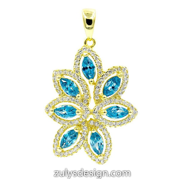 ZDP2056T-G STERLING SILVER 925 GOLD PLATED FINISH ELEGANT BLUE TOPAZ PENDANT