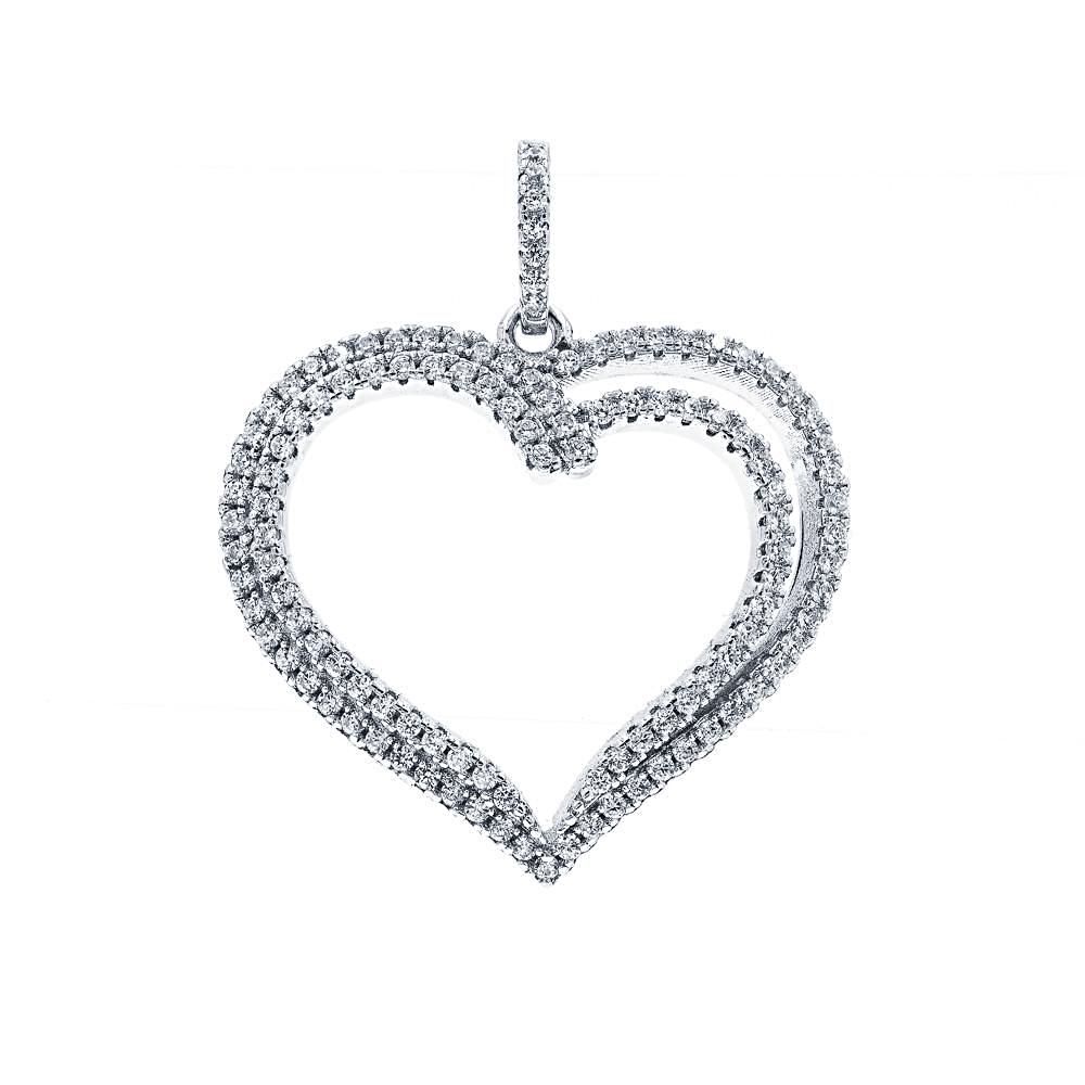 ZDP3013 STERLING SILVER 925 RHODIUM PLATED FINISH HEART DESIGN PENDANT WITH CZ