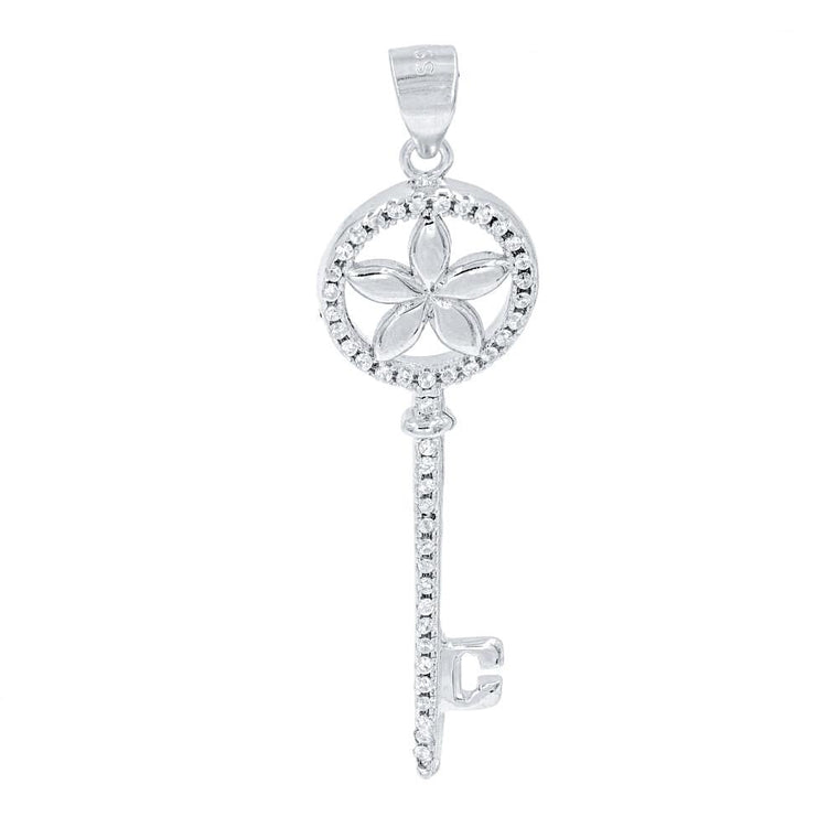 ZDP5933 STERLING SILVER 925 RHODIUM PLATED FINISH KEY PENDANT WITH CZ