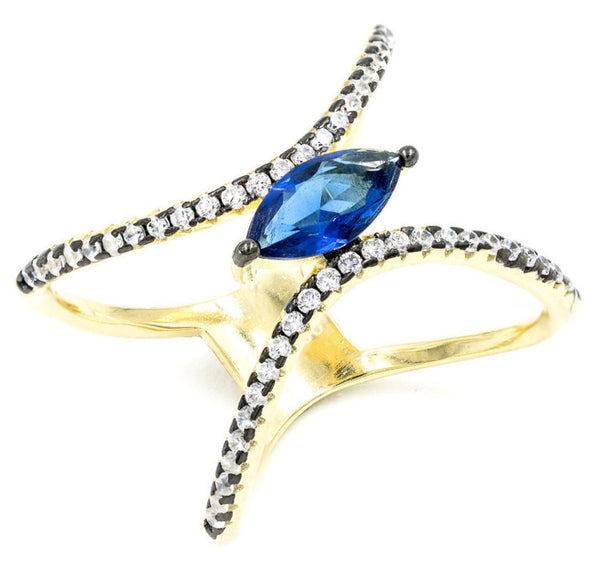 ZDR0497-GS  STERLING SILVER 925 SAPPHIRE BLUE COLOR CZ OPEN RING