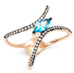 ZDR0497-RGAQ  STERLING SILVER 925 ROSE GOLD AQUA CZ OPEN RING