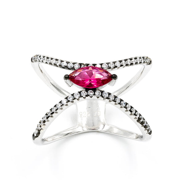 ZDR0497-RR STERLING SILVER 925 RUBY COLOR CZ OPEN RING