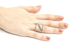ZDR0546-GAQ STERLING SILVER 925 GOLD PLATED AQUA CZ RING