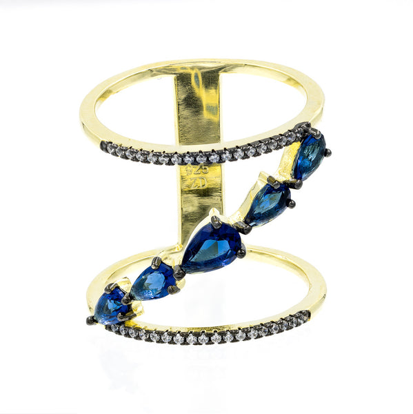 ZDR0546-GS  STERLING SILVER 925 SAPPHIRE BLUE  COLOR  CZ OPEN RING
