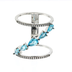 ZDR0546-RAQ  STERLING SILVER 925 AQUA CZ OPEN RING