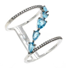 ZDR0546-RAQ  STERLING SILVER 925 AQUA CZ OPEN RING