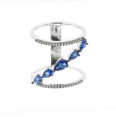 ZDR0546-RS  STERLING SILVER 925 SAPPHIRE BLUE  COLOR  CZ OPEN RING