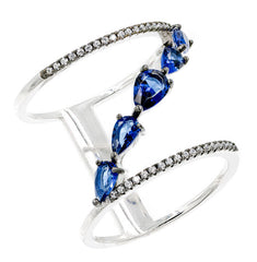 ZDR0546-RS  STERLING SILVER 925 SAPPHIRE BLUE  COLOR  CZ OPEN RING