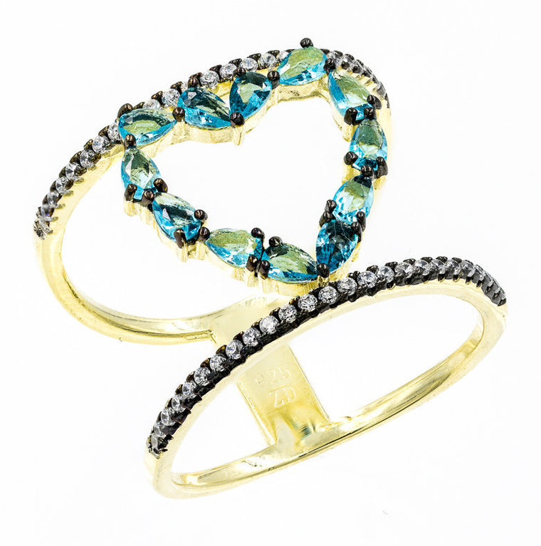 ZDR0570-GAQ STERLING SILVER 925 HEART DESIGN CZ RING