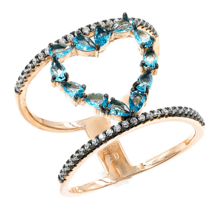 ZDR0570-RGAQ  STERLING SILVER 925 ROSE GOLD PLATED FINISH HEART DESIGN CZ RING